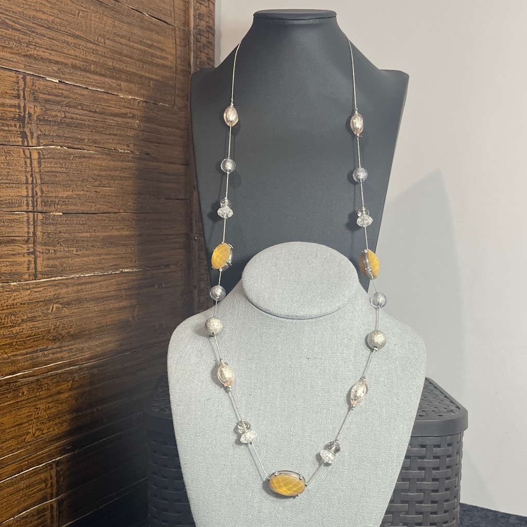 Ny Collection Signed Boho Long Adjustable Necklace Yellow Faceted Beads